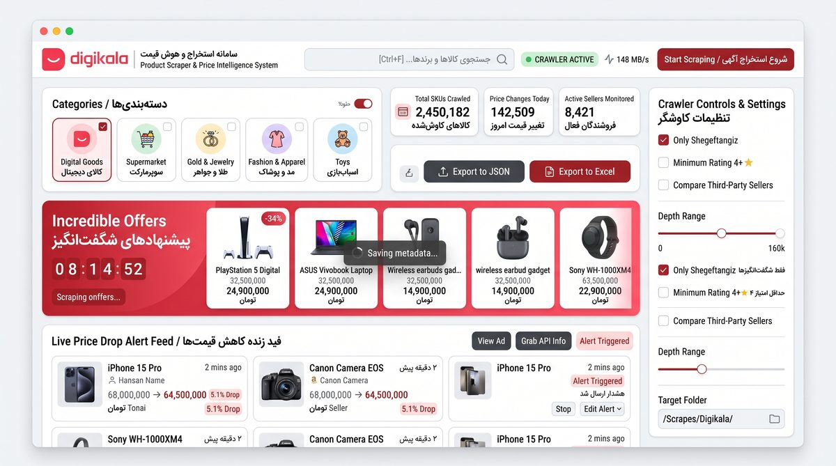 اسکرپر و تحلیل قیمت دیجیکالا